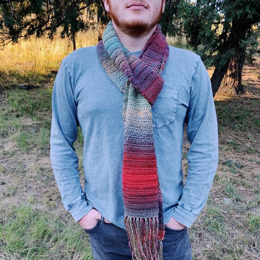 Handmade Crochet Unisex Extra Long Oversized Colorful Scarf with Fringe - Picture 8 of 10